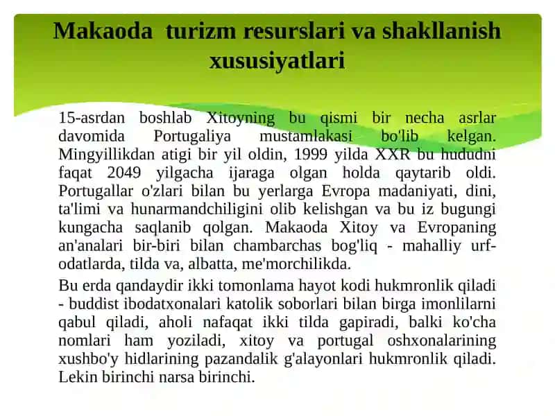 Makaoda Turizm Resurslari Va Uning Turizmni Rivojlantirish Istiqbollari 4