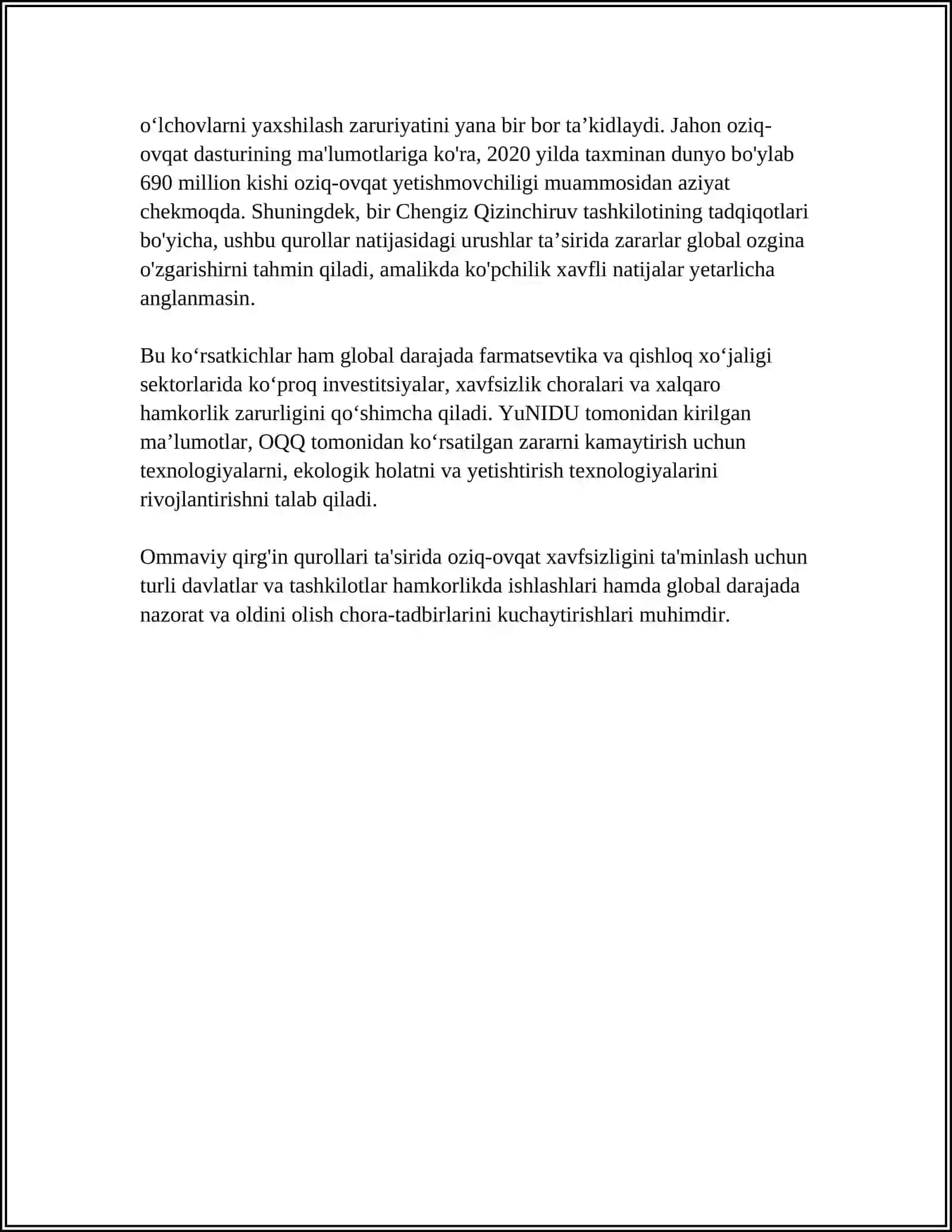 OMMAVIY QIRG'IN QUROLLARI QO'LLANILGAN SHAROITDA OVQATLANISH VA SUV TAMINOTI USTIDAN SANITARIYA NAZORATI 4