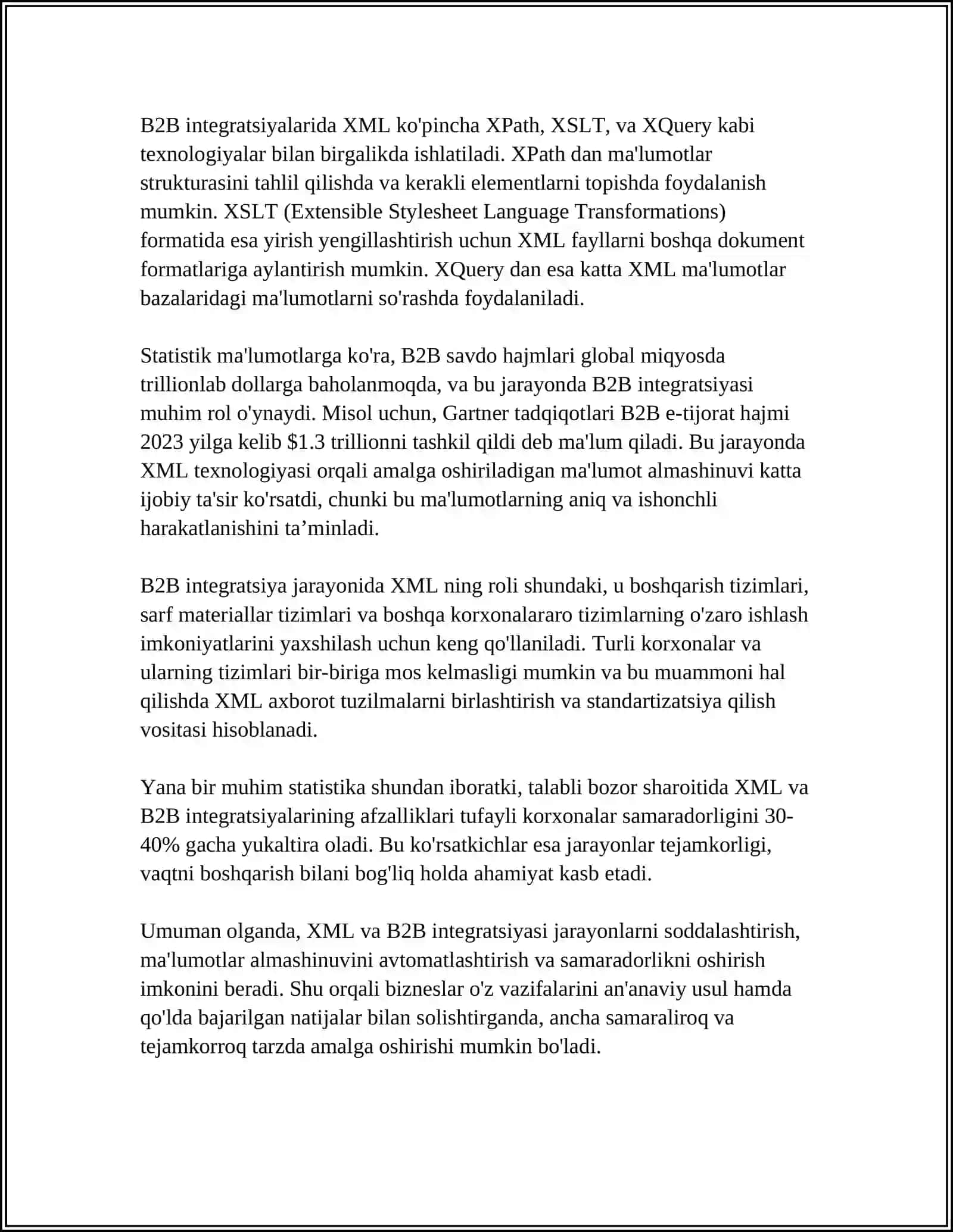 XML STANDARTI HTML DAN USTUN BO'LGAN BIZNESDAN BIZNESGA QANDAY FOYDA KELTIRADI 4