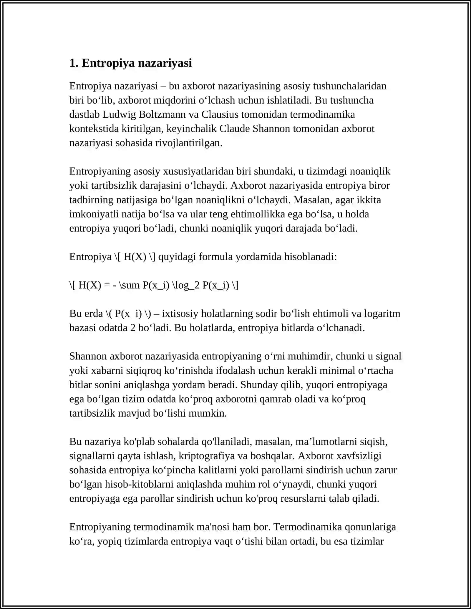 OCHIQ TIZIMLARDA ENTROPIYANING LOKAL KAMAYISHI 4