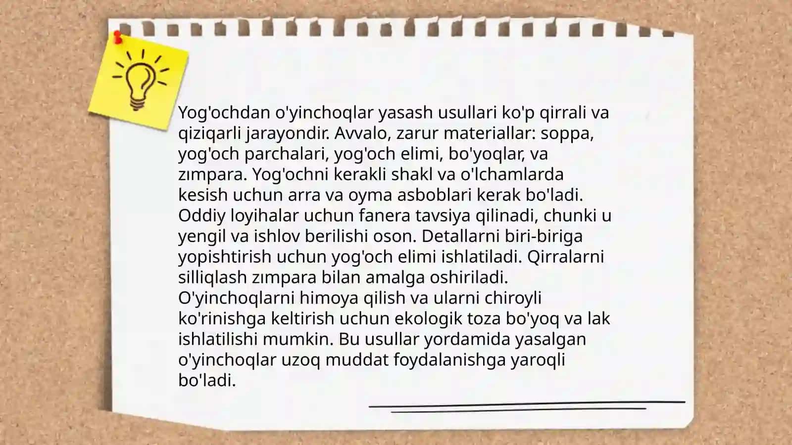 Tabiiy buyumlar bilan ishlash usullari. Tashlandiq buyumlardan o'yinchoq yasash 4