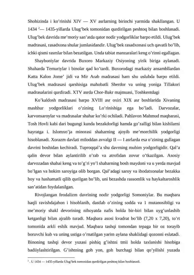 O'zbekistonning XI-XIII asr boshlari me'moriy yodgorliklari va me'morchiligi 4