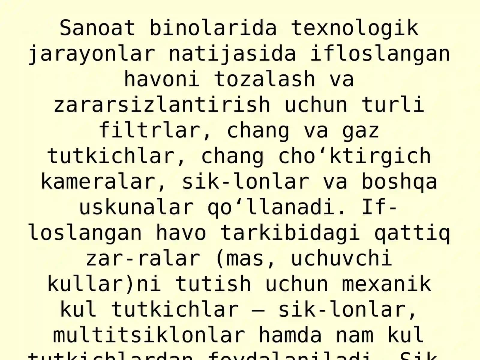 Havoni zaxarli gazlardan, turli xil chang zarralaridan tozalash usullari 4