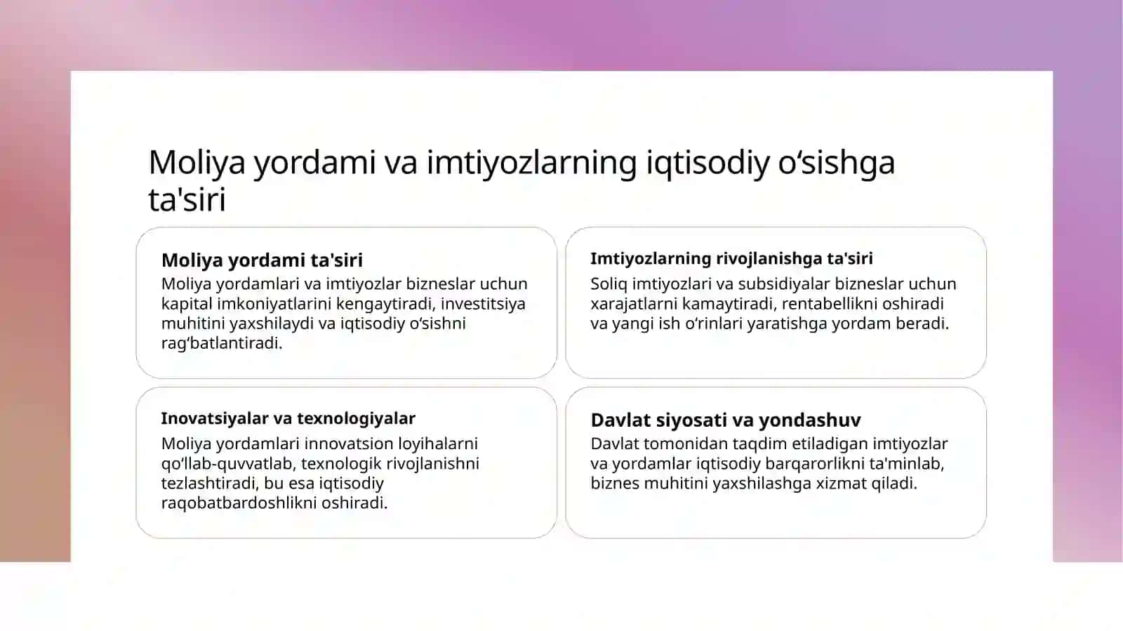 Davlatning biznes rivojlanishiga qo‘llab-quvvatlash mexanizmlari va siyosati 4