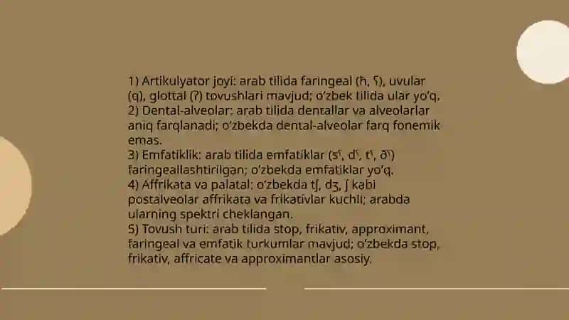 Oʻzbek va arab tillaridagi undoshlarning qiyosiy tahlili 4