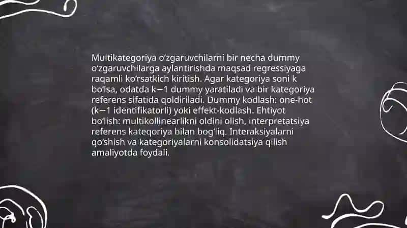 Sifatli tushuntirish o'zgaruvchilari regressiya modellari 4