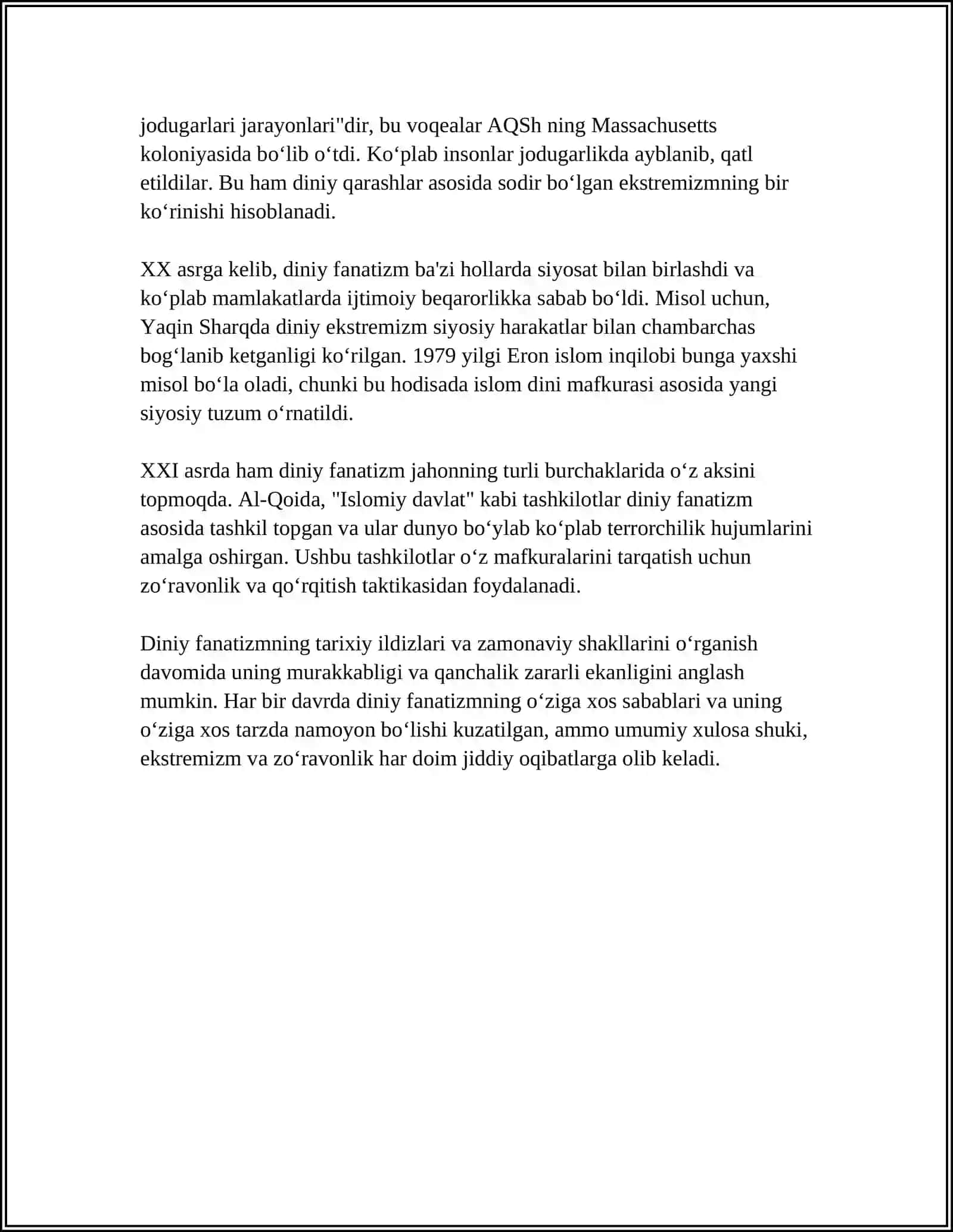 DINIY FANATIZM, EKSTREMIZM, FUNDAMENTALIZM, TERRORIZMNING TARIXI VA ULARNING HOZIRGI DAVRDA XAVFSIZLIKGA TAHDIDI 4