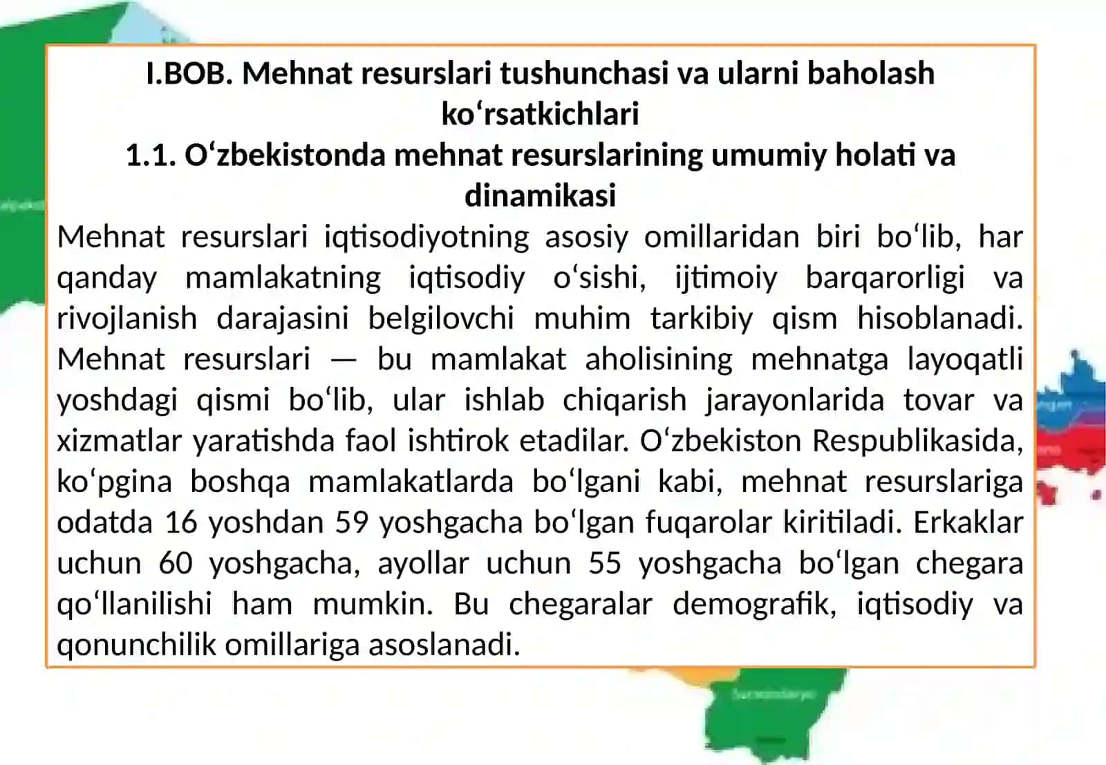 O‘zbekistonda Mehnat resurslari va ularnni hududiy tarkibi 4