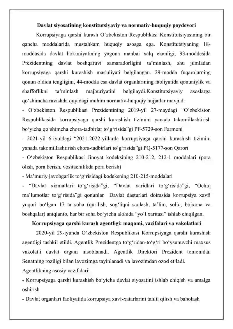 O‘zbekistonda korrupsiyaga qarshi kurashish sohasidagi davlat siyosati va vazifalari 4