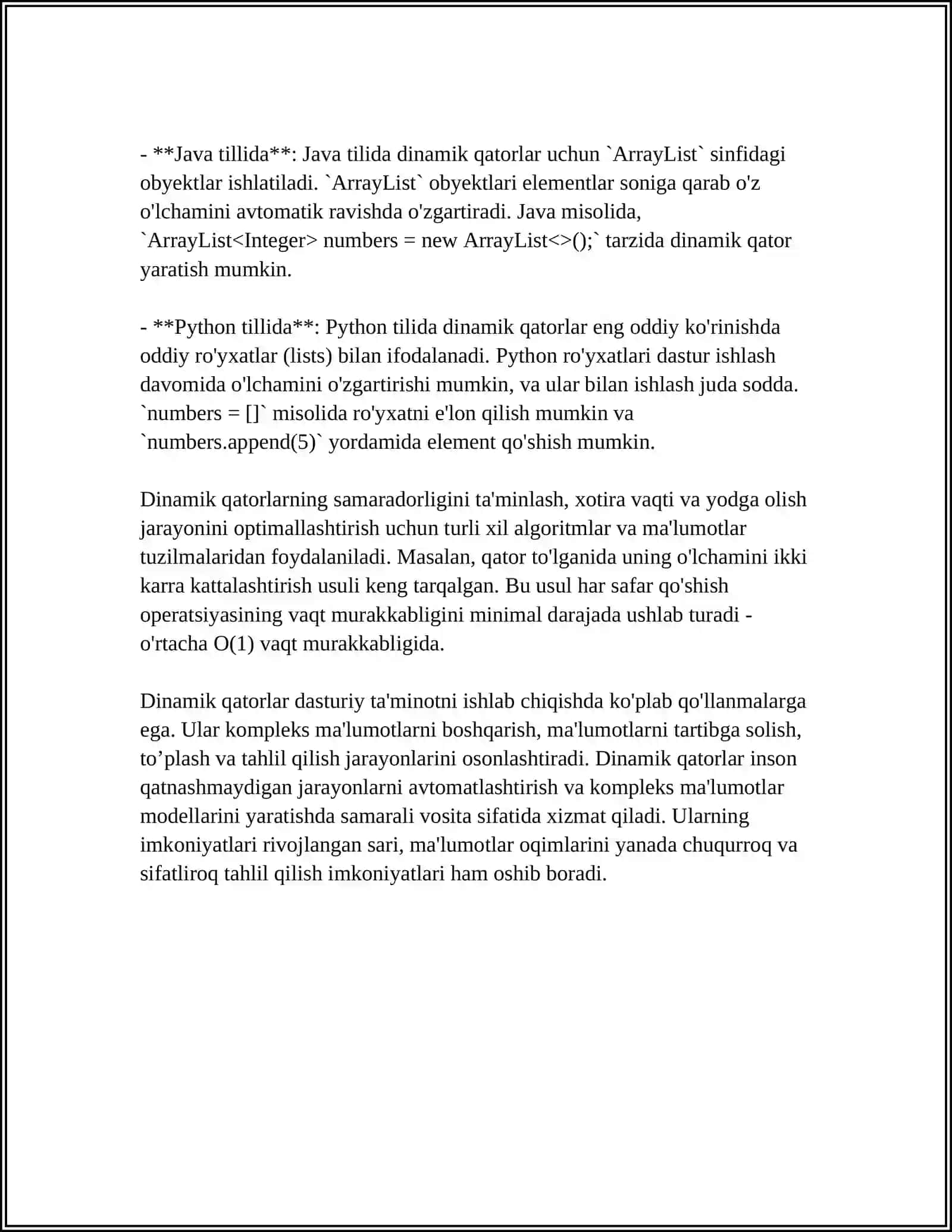 DINAMIK QATORLARNI TUZISHNING ASOSIY QOIDALARI 4