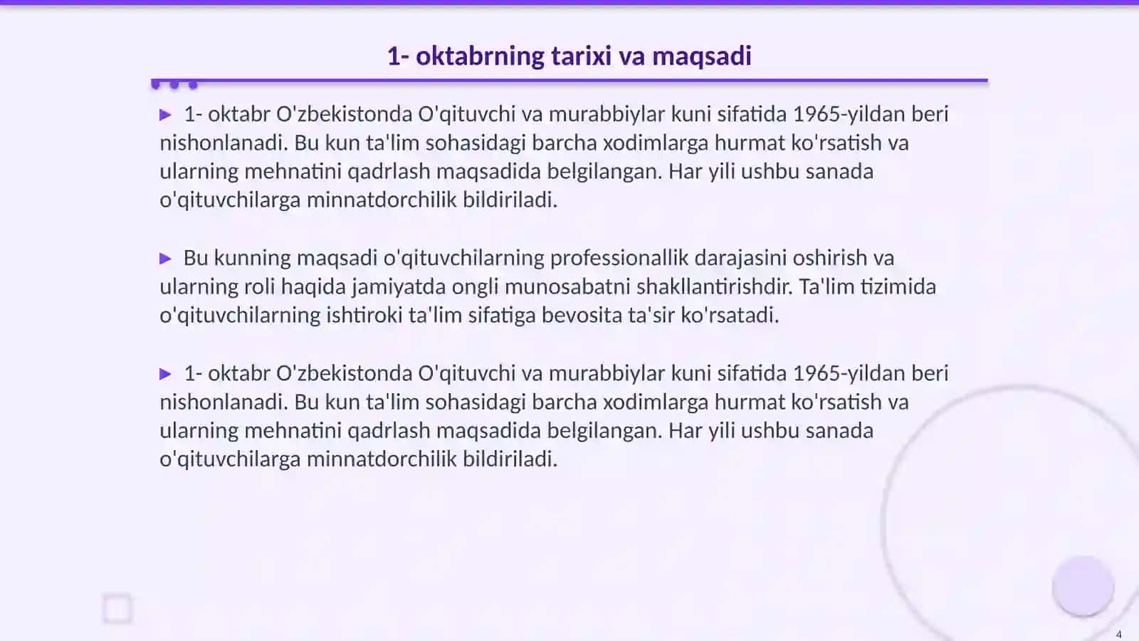 1- oktabr oʻqituvchi va murabbiylar kuni 4