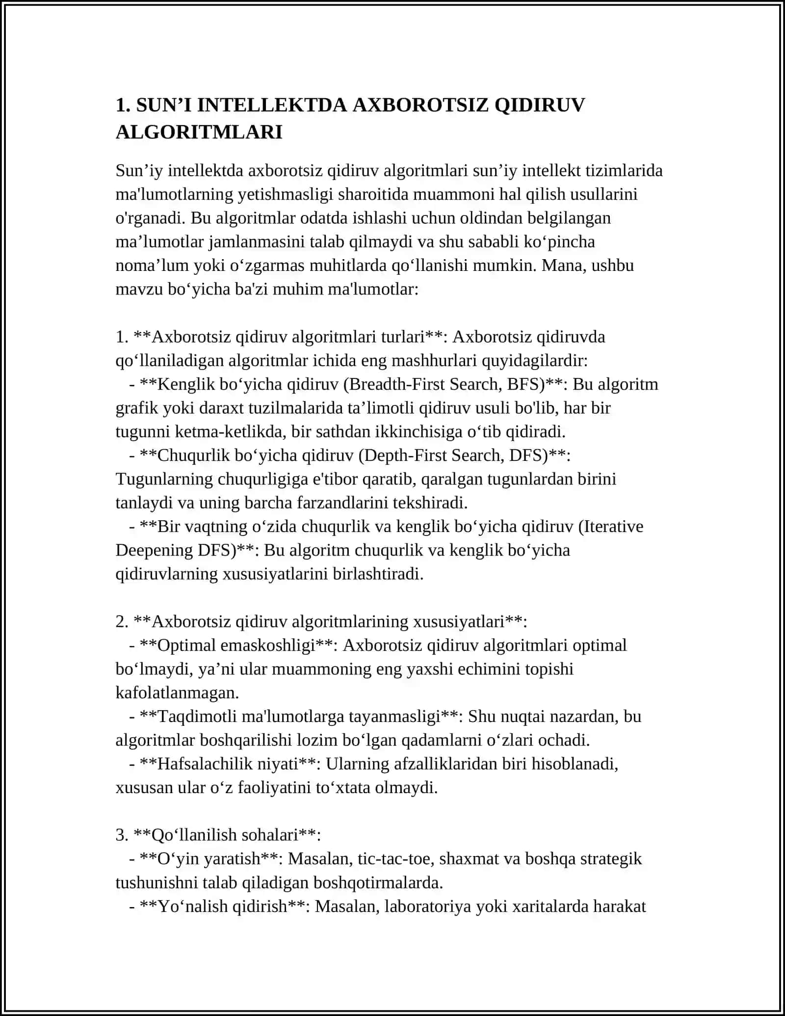 SUNʼIY INTELLEKTDA AXBOROTSIZ VA AXBOROTLI QIDIRUV ALGORITMLARINI ISHLAB CHIQISH 4