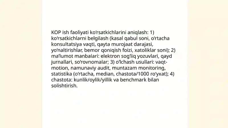 Kop va KVP ish faoliyatining asosiy ko'rsatkichlarini hisoblash va tahlil qilish usullari 4