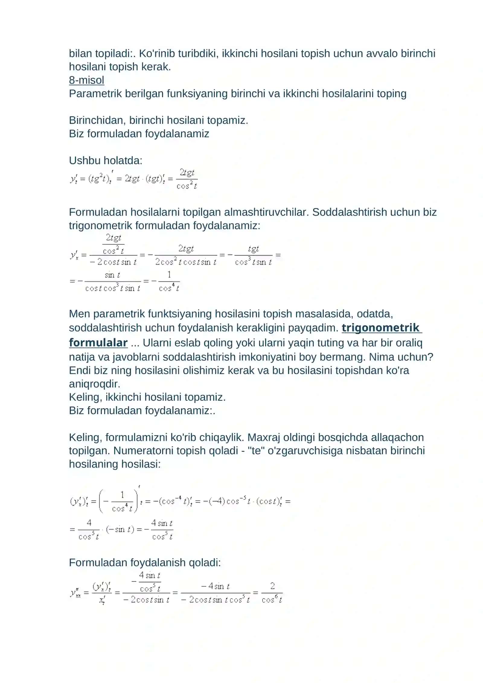 Matematik Analiz Parametrik Shaklda Funksiyani Tekshirish 4