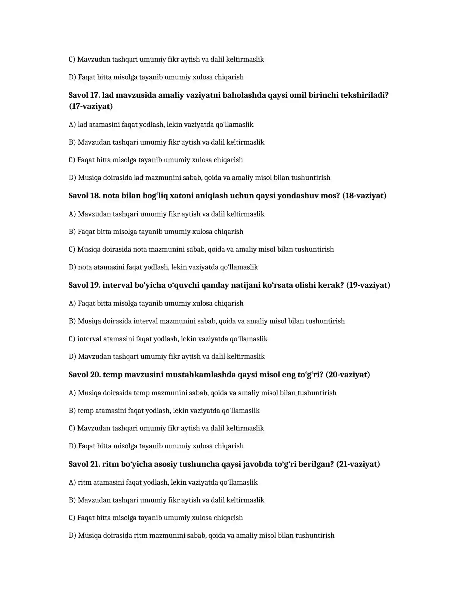 Musiqa nazariyasi — 100 test 4