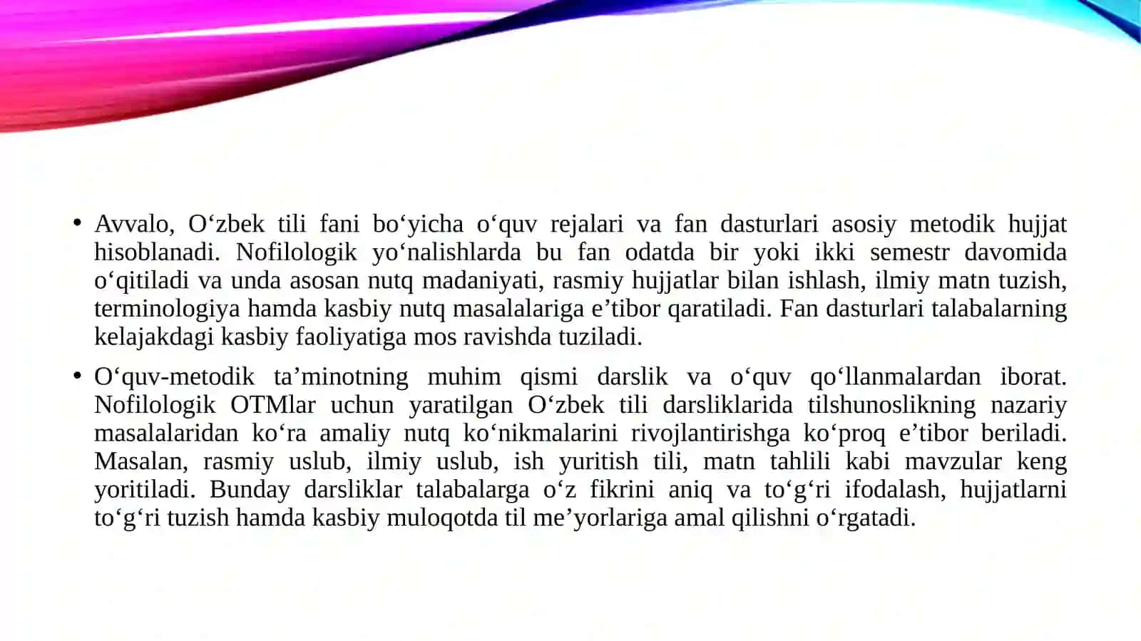 Nofiologik OTMlarning O'zbek tili fani bo'yicha o'quv metodik ta'minoti tahlili 4
