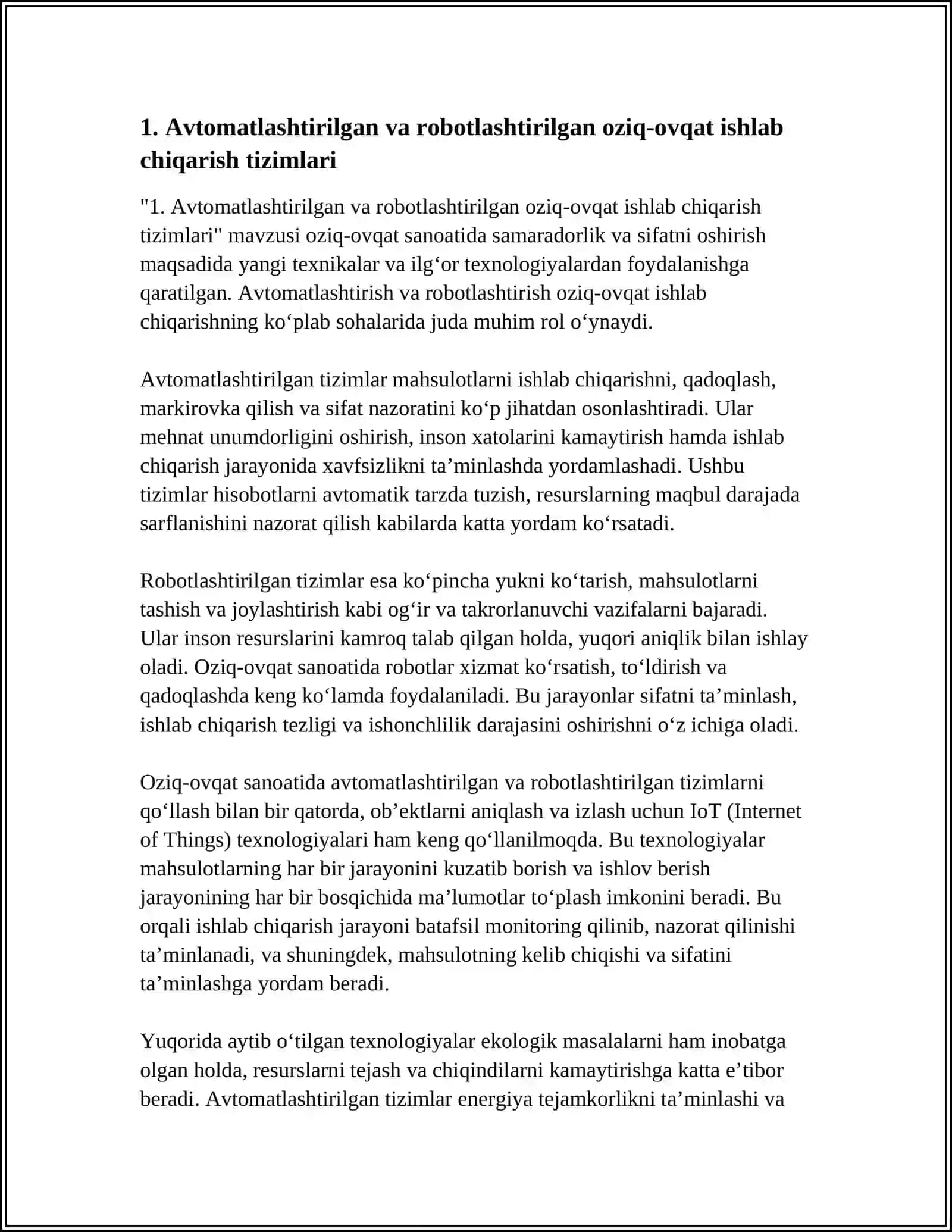 Avtomatlashtirilgan va robotlashtirilgan oziq-ovqat ishlab chiqarish tizimlari 4