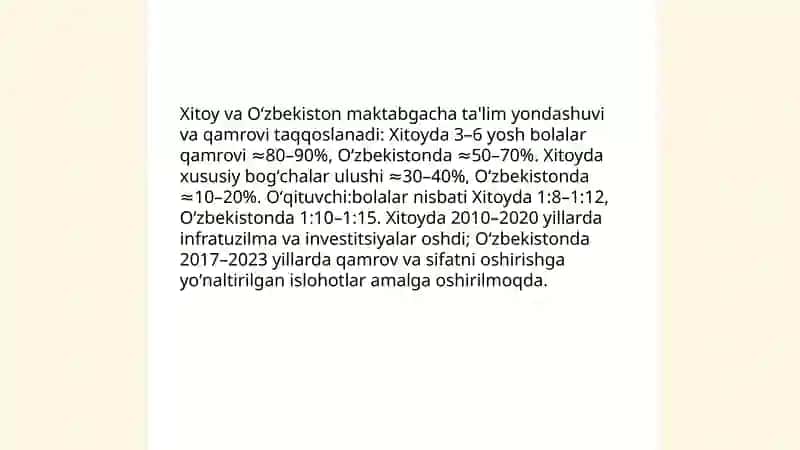 Xitoy O'zbekiston Respublikasi ta'lim tizimning qiyosiy tahlili 4