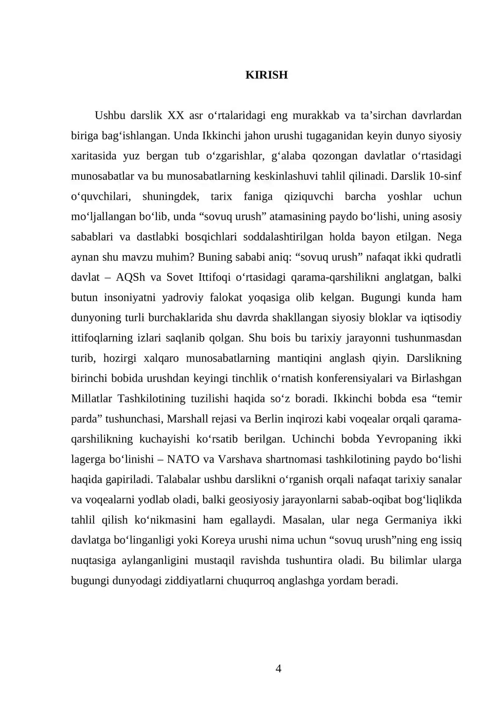 IKKINCHI JAHON URUSHIDAN KEYINGI XALQARO MUNOSABATLAR «SOVUQ URUSH»NING BOSHLANISHI 10- SINF 4