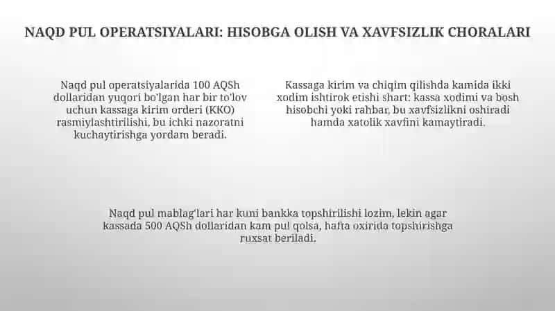 Pul mablag’lari va hisob kitoblar hisobi ( Naqt pul va naqt pulsiz operatsiyalar) 4