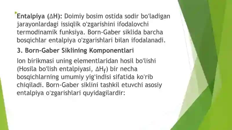 Termokimyoviy jarayonlarda Born-Gaber sikli va uning ahamiyati 4