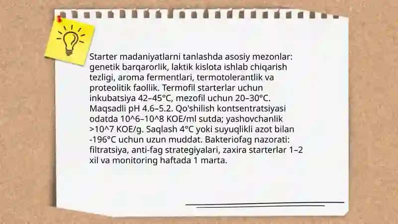 Oziq-ovqat sanoatida (pishloq ishlab chiqarishda) mikroorganizimlarning o'rni 4