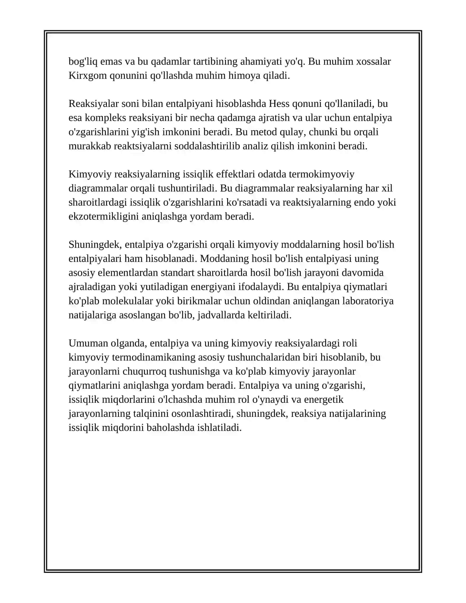 KIMYOVIY TERMODINAMIKA. KIMYOVIY REAKSIYALARNING ISSIQLIK EFFEKTINI ANIQLASH 4