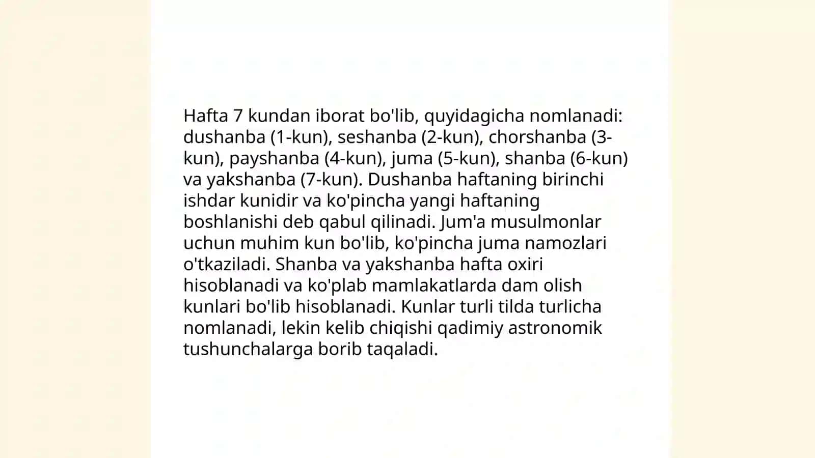 Hafta va hafta kunlari va sanoq tushunchalarini shakllantirish 4