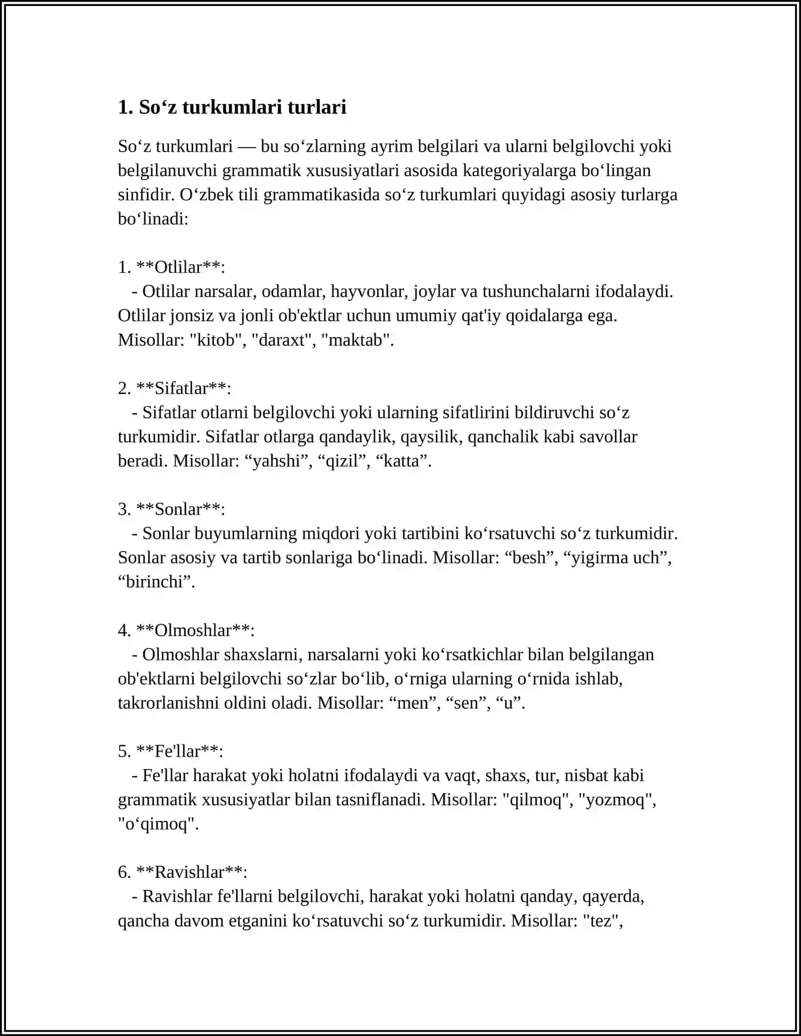 „SO‘Z TURKUMI”BO‘LIMI YUZASIDAN UMUMLASHTIRUVCHI DARSNI TASHKIL ETISH 4