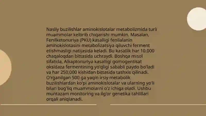 Alohida aminokislotalar almashinuvi va nasliy buzilishlari 4