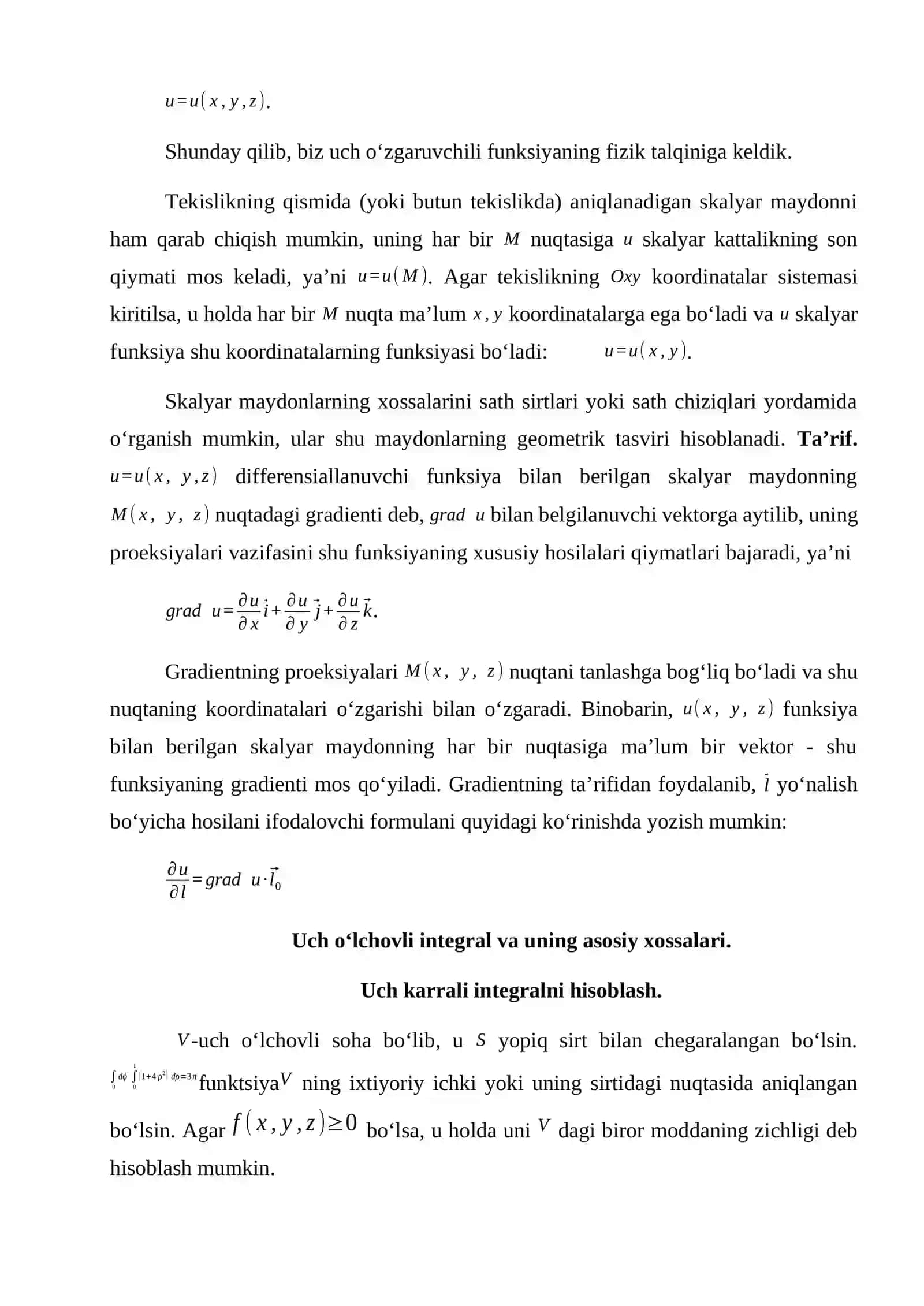 Ikki va uch oʻlchovli integrallarni geometriya va mexanika masalalarini yechishga tadbiqlari 4