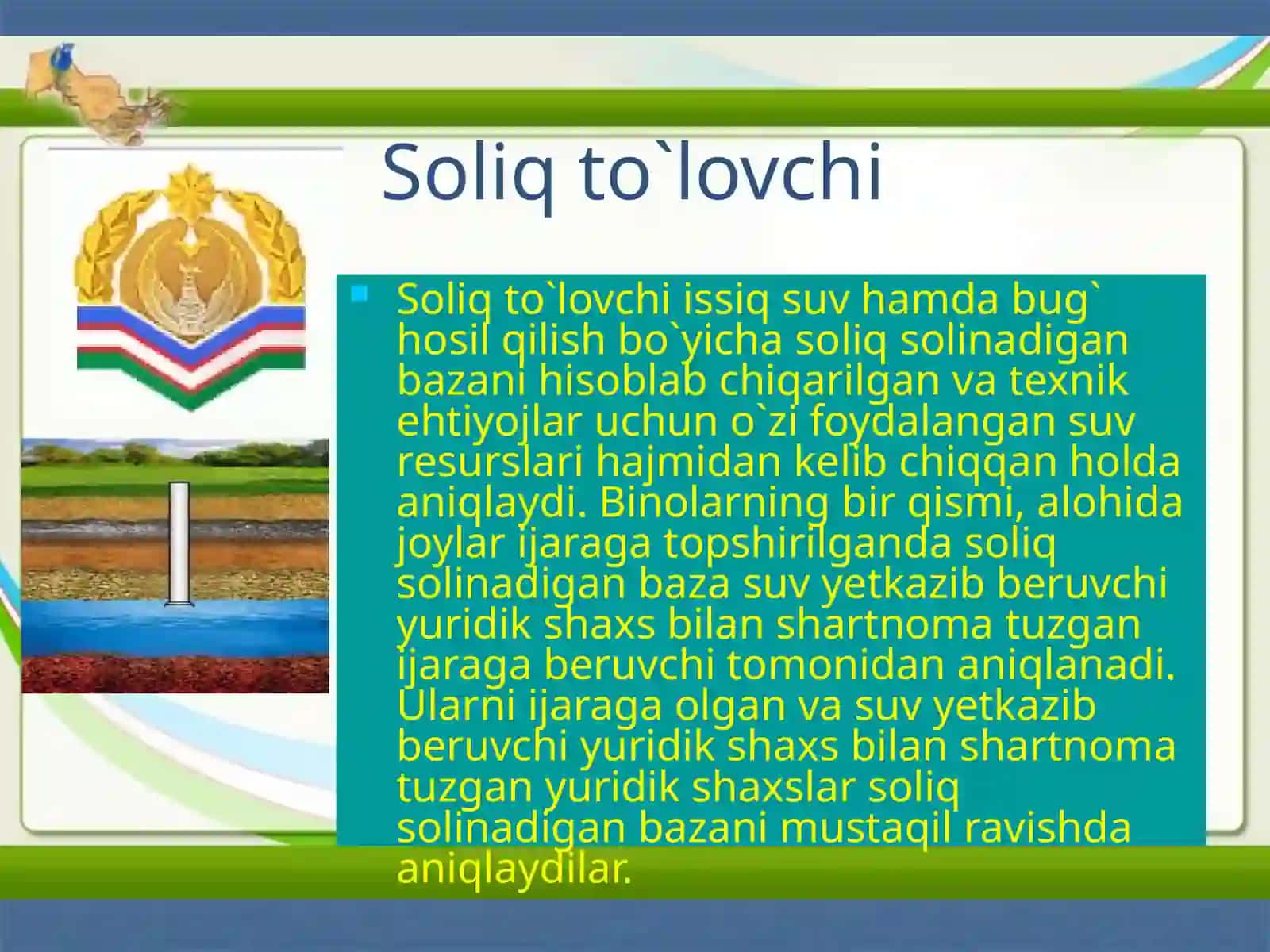 SUV RESURSLARIDAN FOYDALANGANLIK UCHUN SOLIQ ELEMENTLARI 4