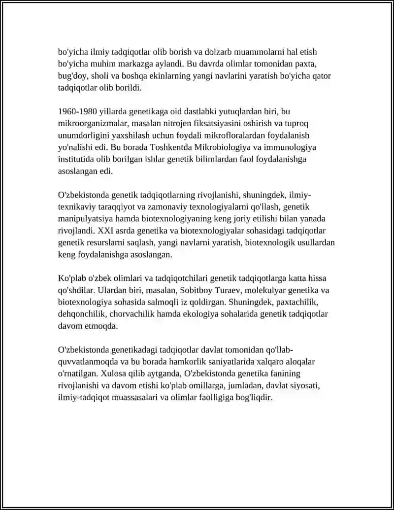 OʻZBEKISTONDA GENETIK TADQIQOTLARNING YOʻLGA QOʻYILISHI VA ZAMONAVIY GENETIKANING RIVOJLANISHI 4