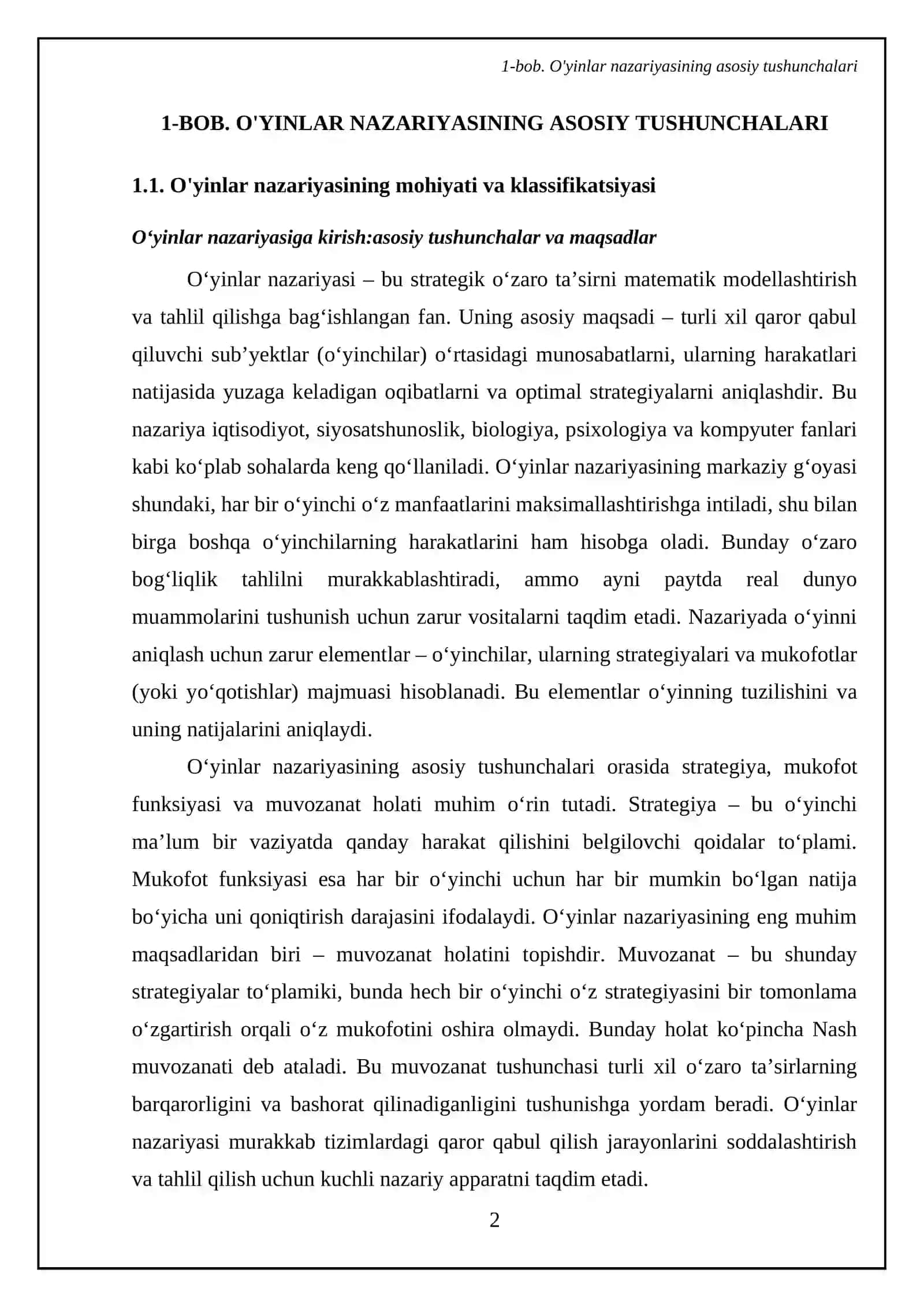 O‘yinlar nazariyasi vao‘zaro hamkorliklarni modellashtirish 4