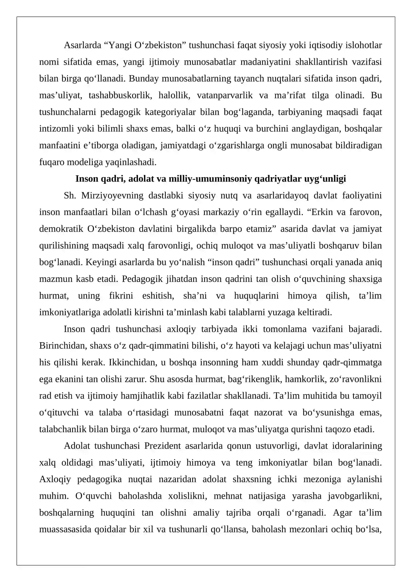 Sh. Mirziyoyev asarlarida jamiyat rivojining ma’naviy-axloqiy negizlari va yuksak ma’naviyatli shaxsni shakllantirishga doir konseptual fikrlarning ifoda etilishi 4