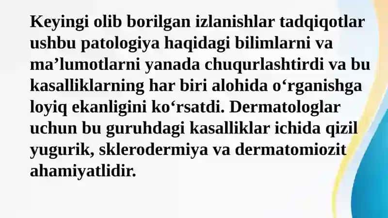 Kollagenozlar, patogenozi va tashxisi. Glikozaminoglikanlar tibbiyotda qo’llanilishi 4