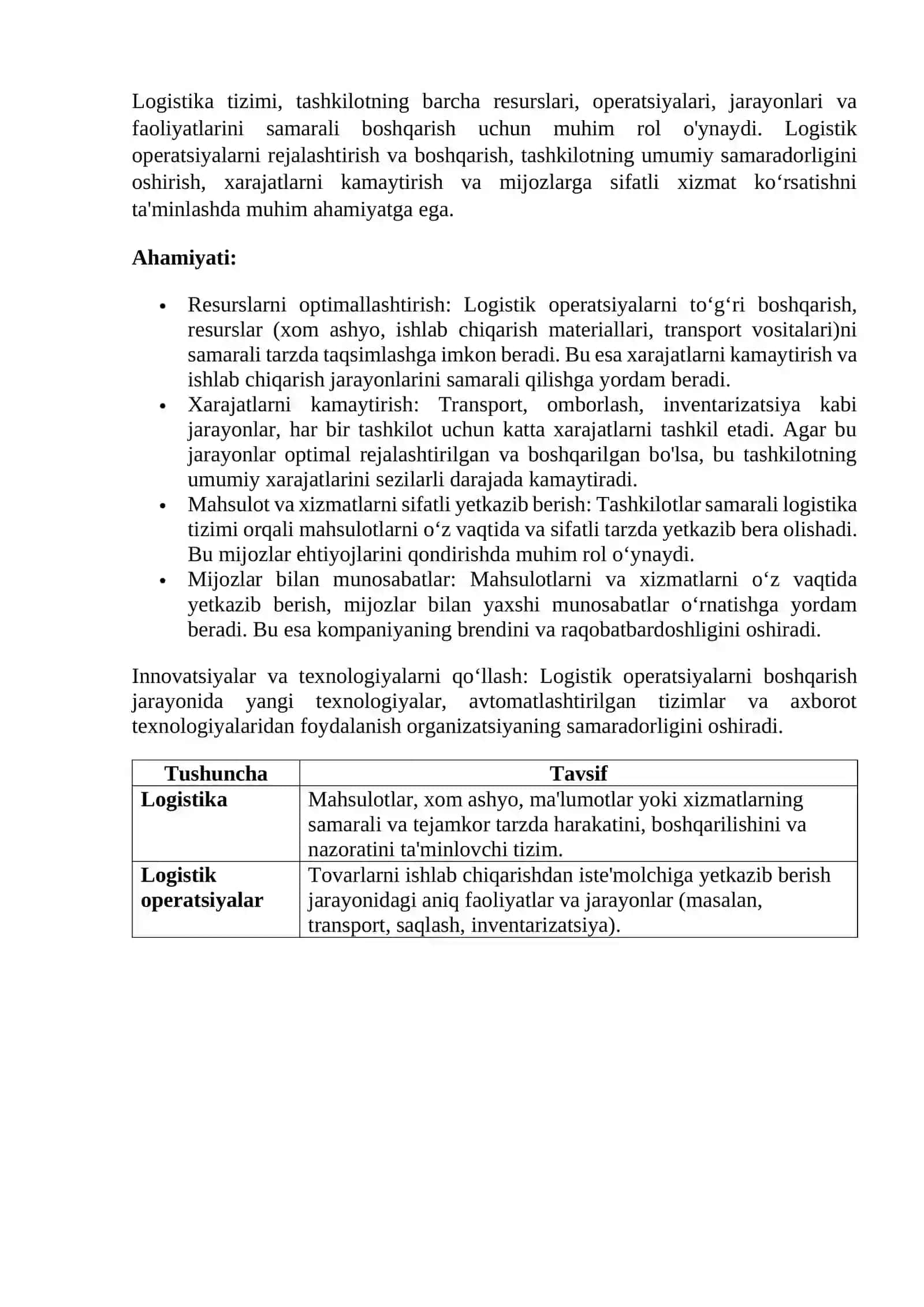 Logistikani rejalashtirish va boshqarish 4