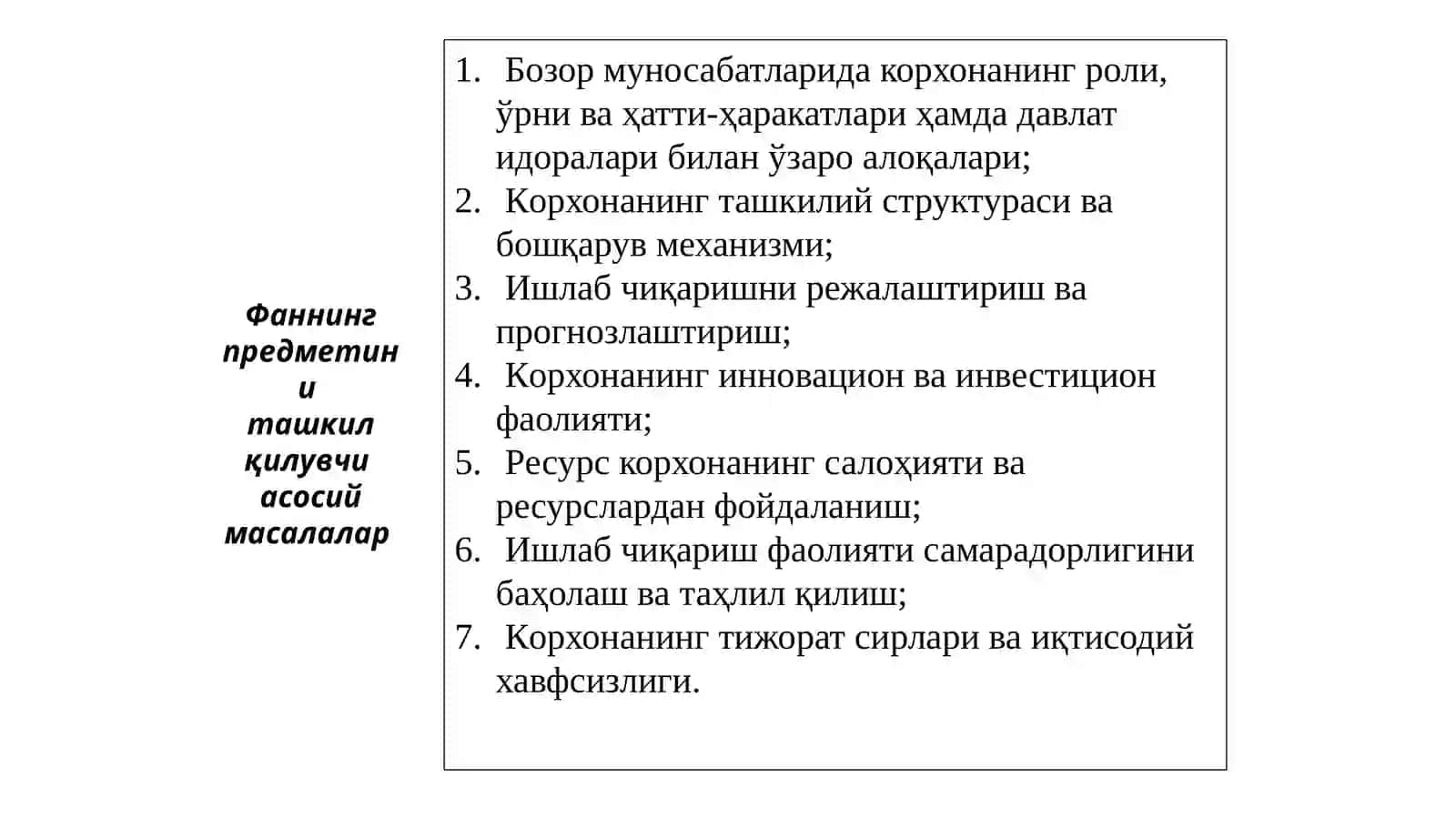 Корхонани ташкил этиш ва тадбиркорликфанининг мақсади ва вазифалари 4