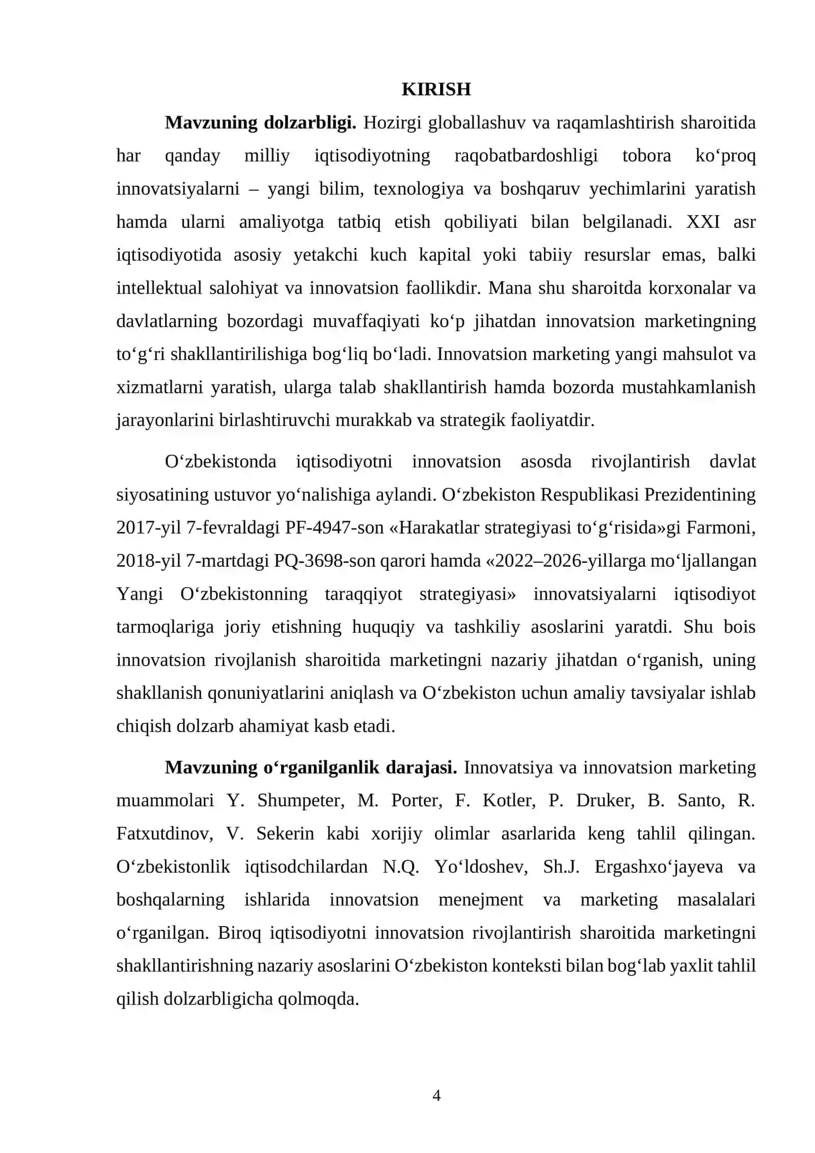 «Iqtisodiyotni innovatsion rivojlantirish sharoitida marketingni shakllantirishning nazariy asoslari» 4