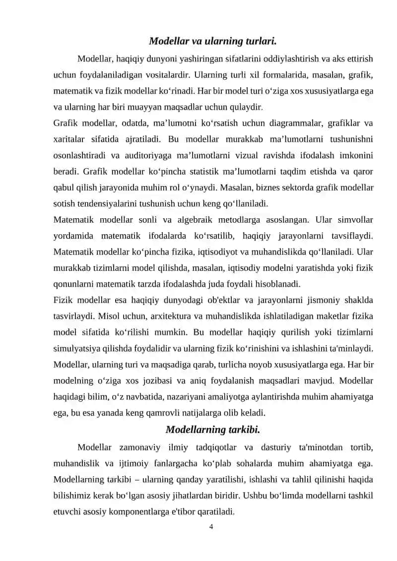 Modellarni tuzishning asosiy xossalari 4
