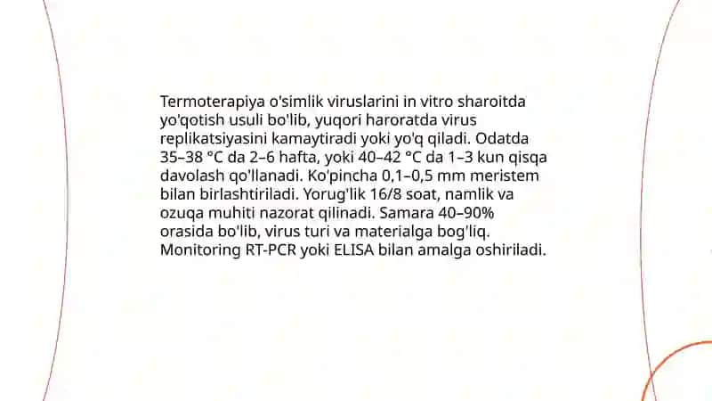 Oʻsimlik viruslarini in vitro yoʻqotish texnologiyasi 4