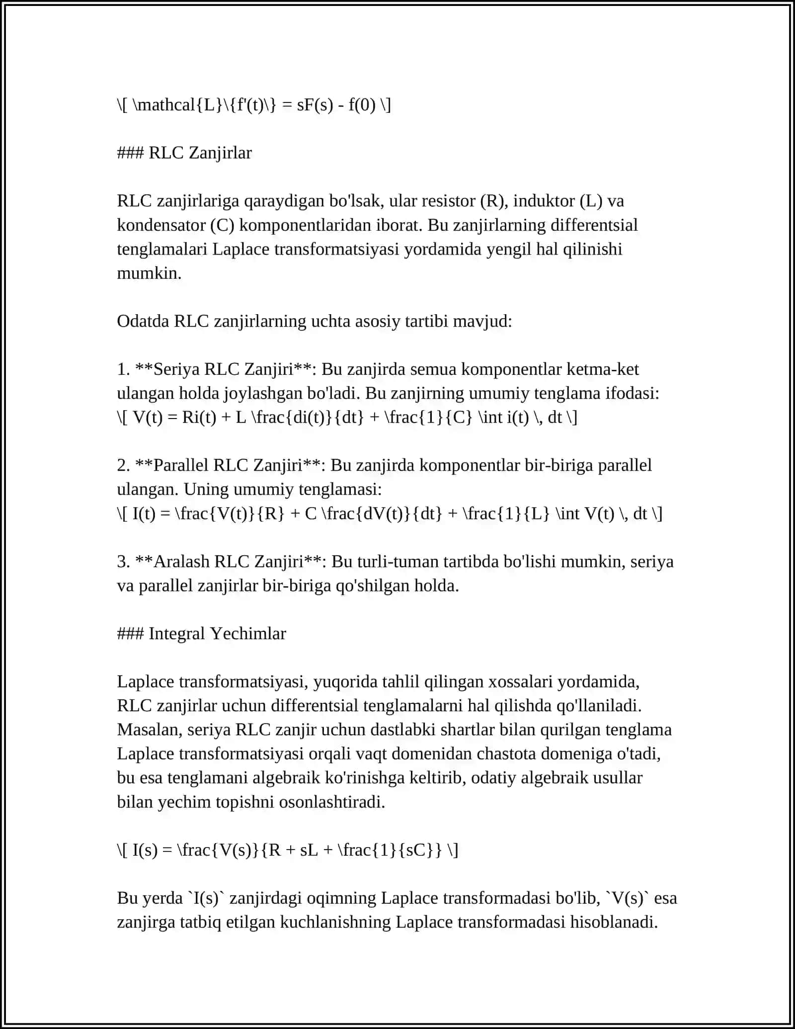 ELEKTR ZANJIRLAR TAHLILIDA INTEGRAL HISOB TATBIQLARI 4