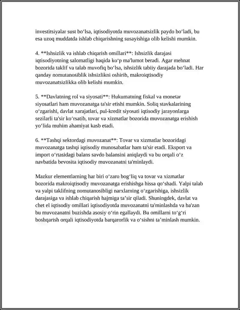 TOVAR VA XIZMATLAR BOZORIDA MAKROIQTISODIY MUOZANATGA ERISHISH MEXANIZIMNING MOHIYATI 4