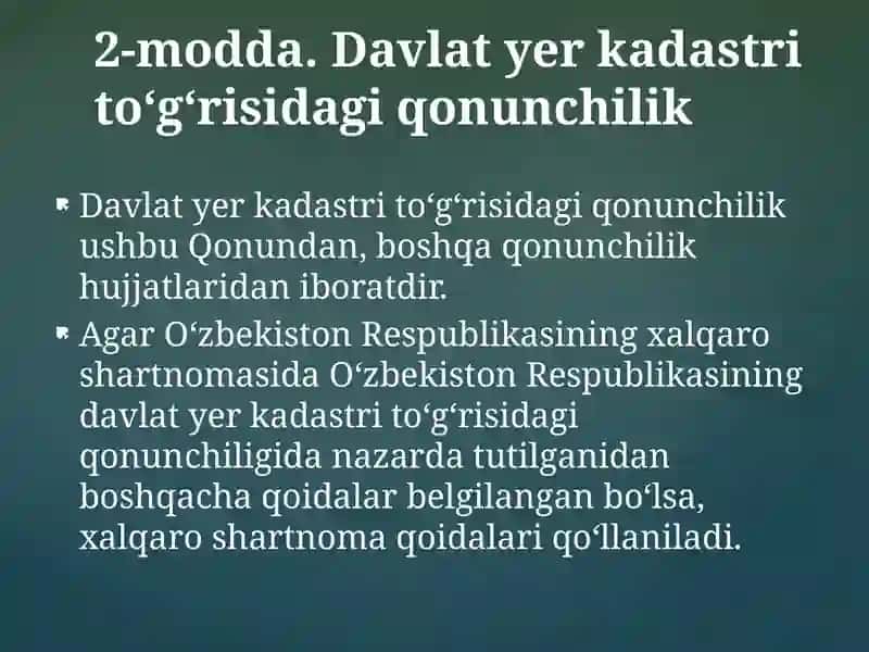 Davlat yer kadastri yaratish va yuritishning normativ-huquqiy asoslari 4