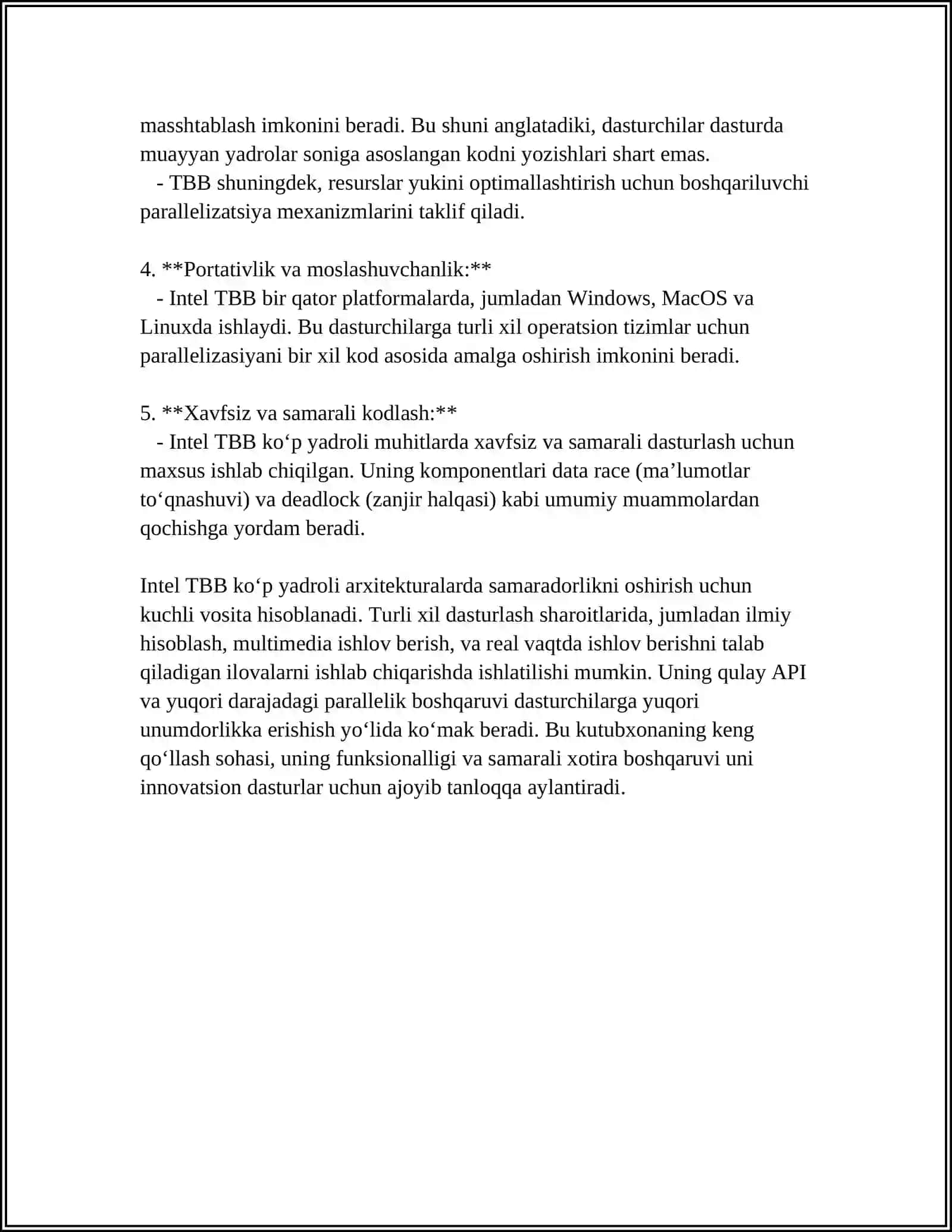 INTEL THREADING BUILDING BLOCKS (TBB) KUTUBXONASI BILAN TANISHISH VA UNING YORDAMIDA PARALLEL DASTURLAR TUZISH 4