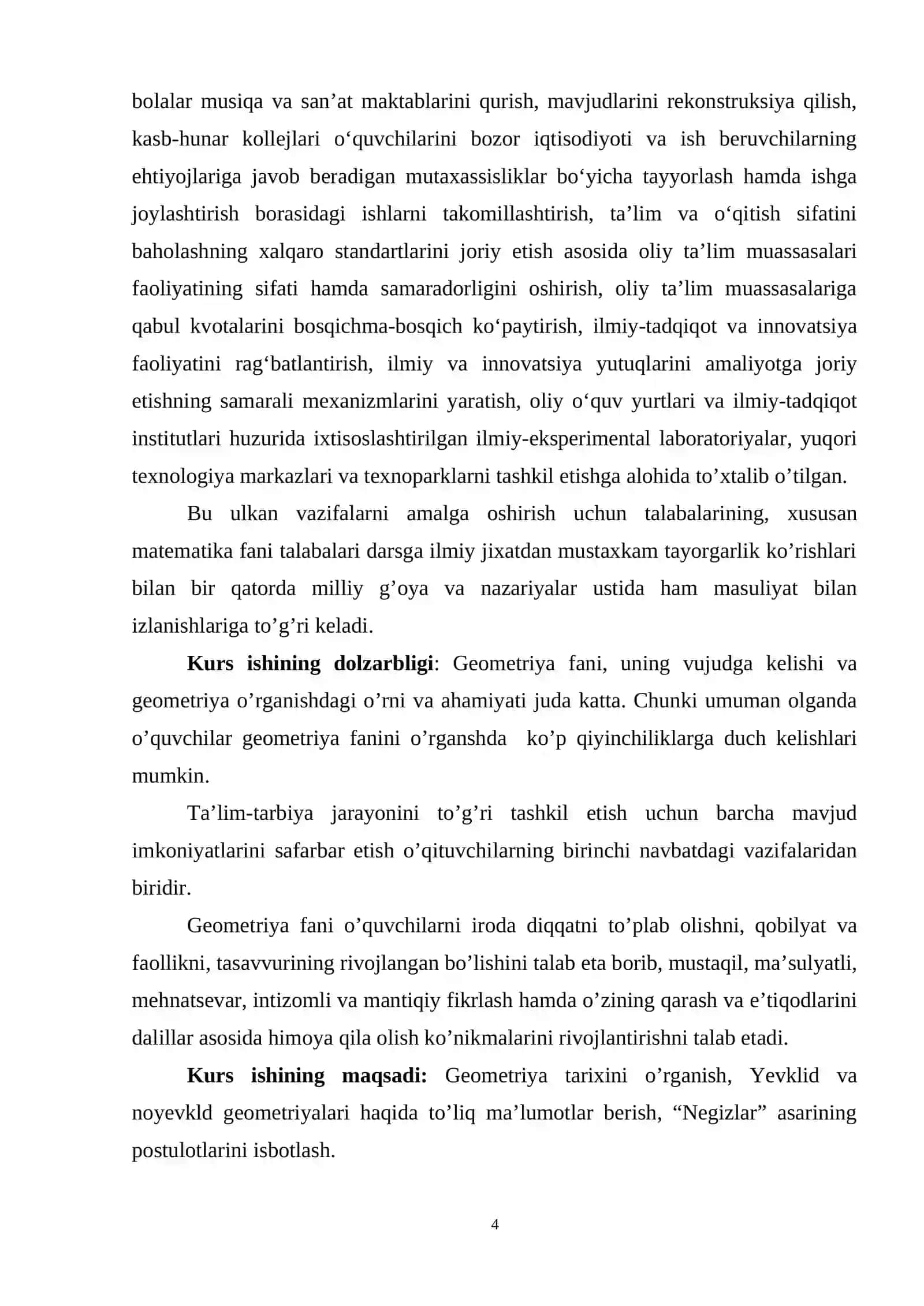 Matematika o‘qitish metodikasi yo‘nalishi - Geometriya fanidan KURS ISHI 4