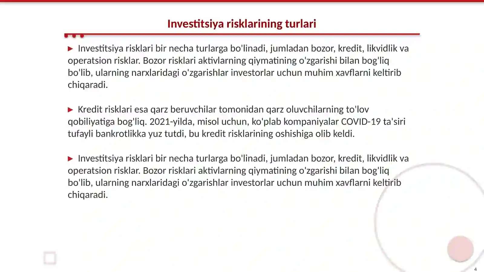 Investitsiya risklari va ularni pasaytirish yollari 4