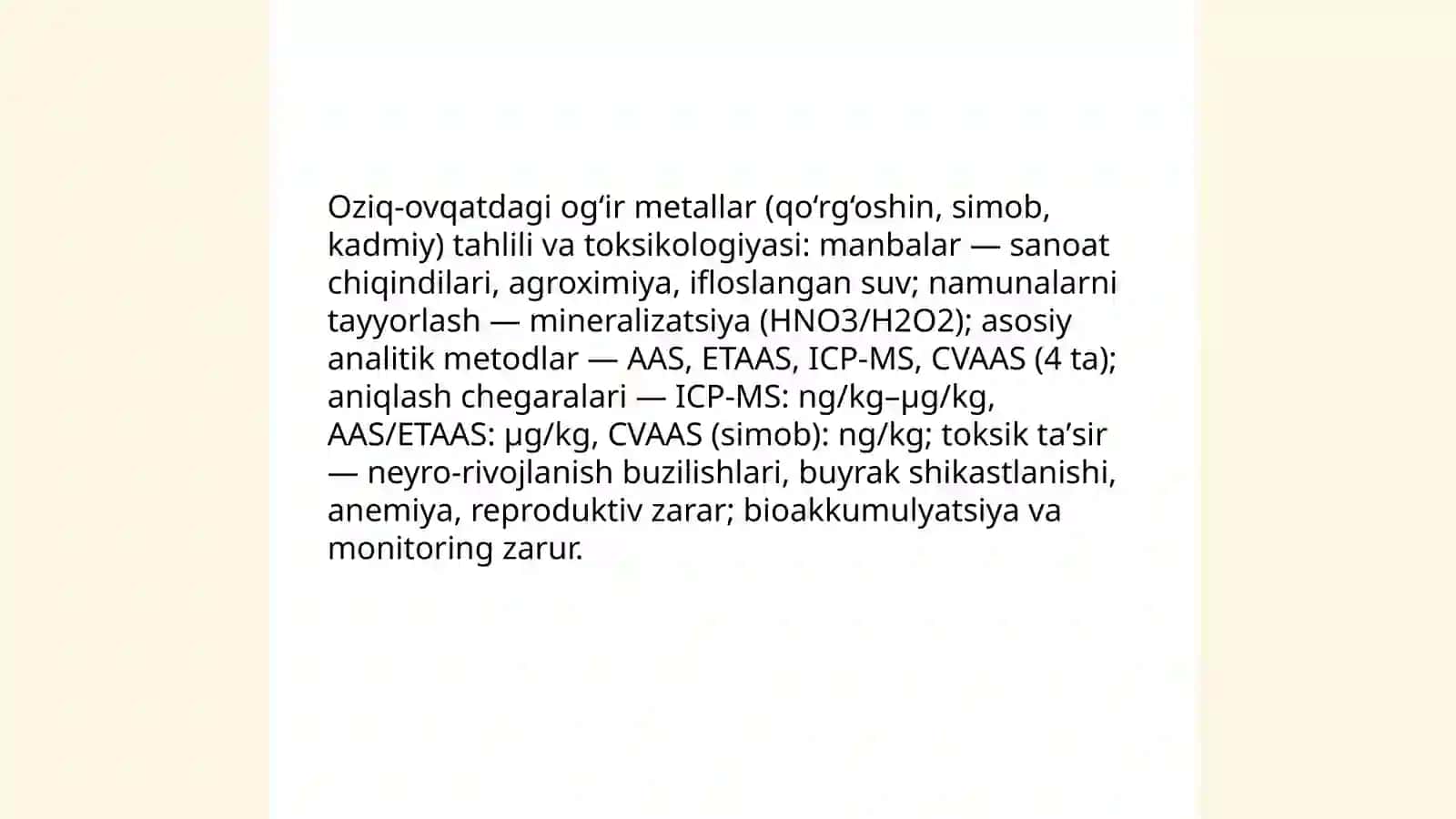 Oziq-ovqat mahsulotlarini toksikologik tahlili 4