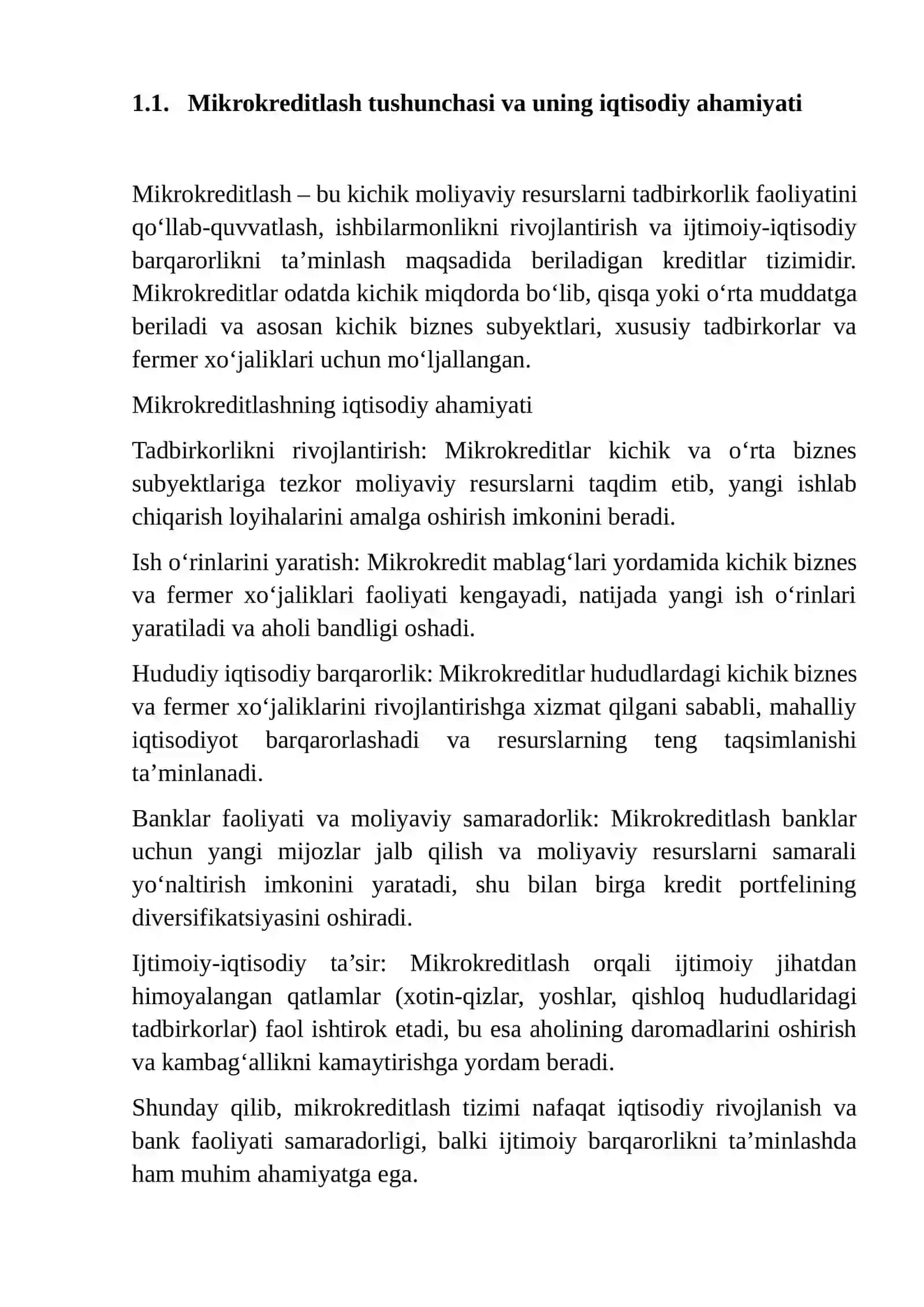 TIJORAT BANKLARI TOMONIDAN FERMER XO'JALIKLARI KICHIK BIZNES SUBYEKTLARINI MIKROKREDITLASH TARTIBI VA HISOBI 4