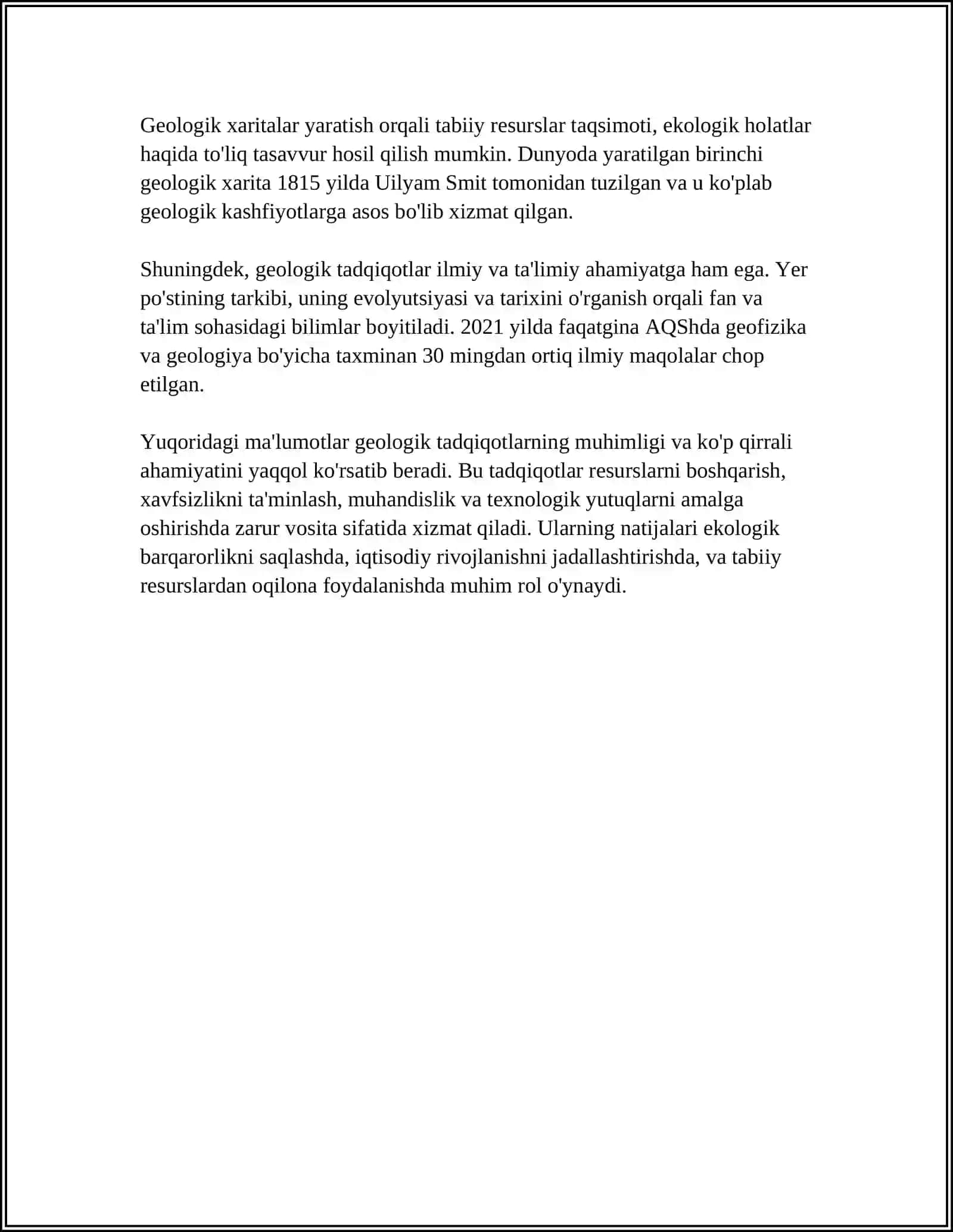 MUSTAQIL ISH Mavzu: QUDUQDA GEOLOGIK TADQIQOTLAR MAʼLUMOTLARI BOʻYICHA QUDUQLAR KESIMINI LITOLOGIK TABAQALASH USLUBIYATI.KOMPLEKS TAHLIL QILISH 4